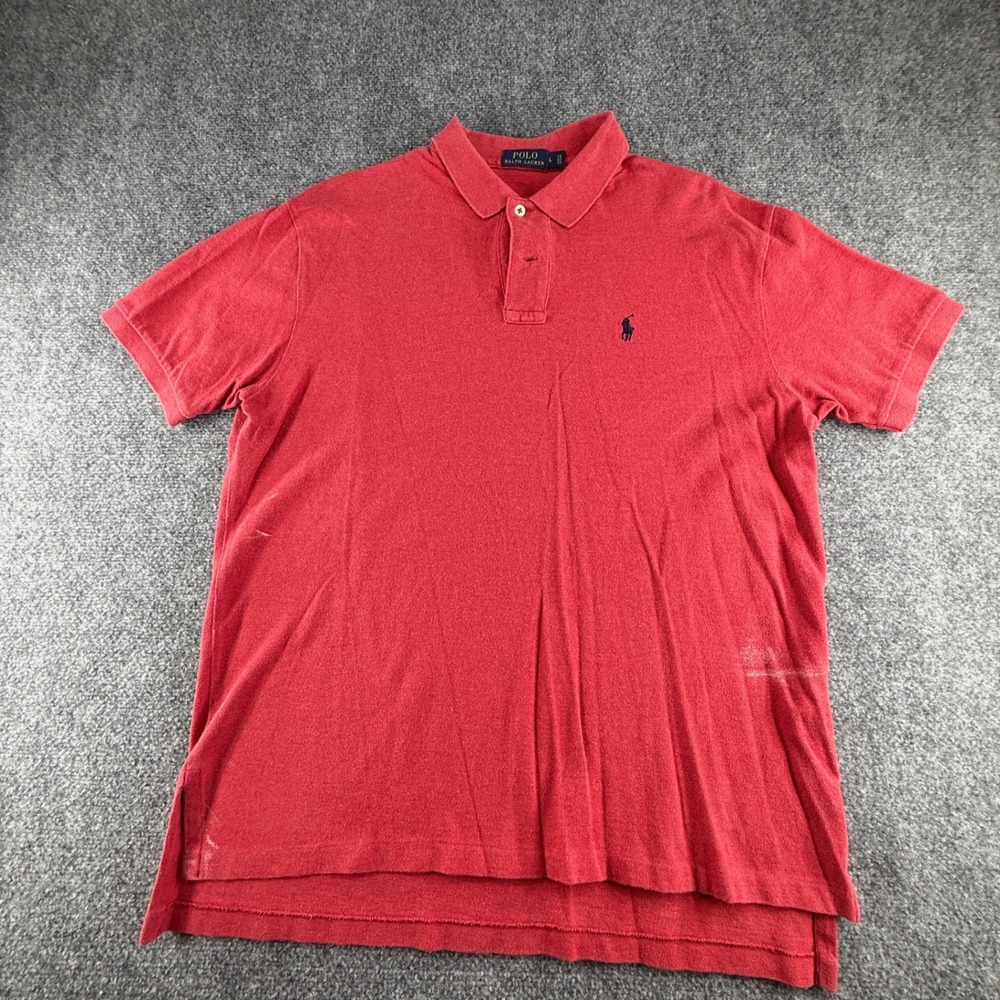 Polo Ralph Lauren Mens Red Cotton Pique Short Sleeve Polo Shirt Large Logo